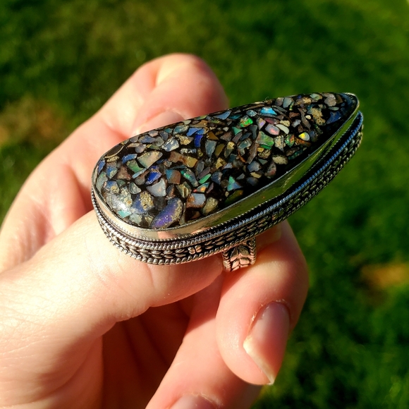New Huge Copper Ethiopian Opal 925 Silver Statement Ring. - Picture 13 of 16